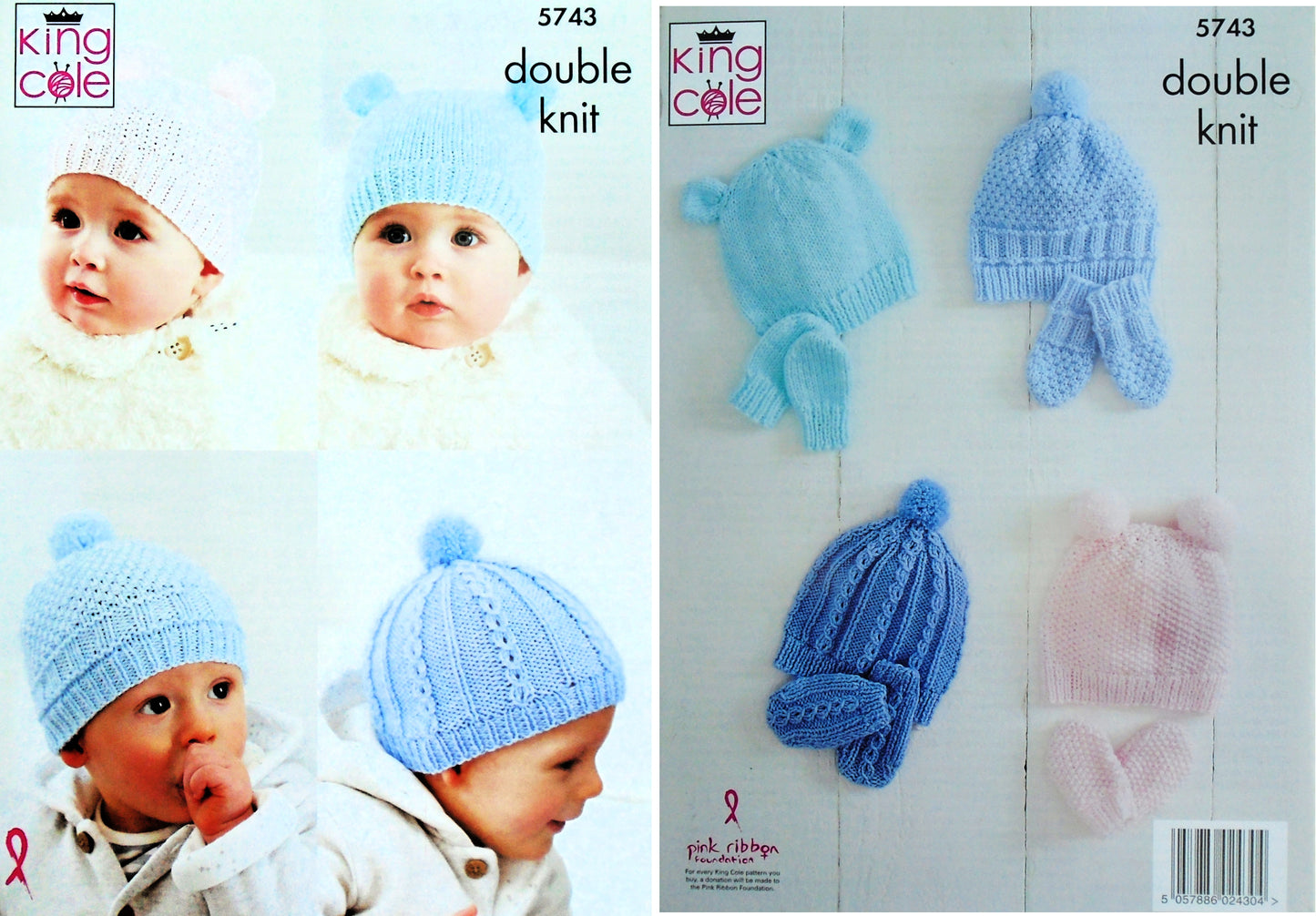 DIGITAL Knitting Pattern 4 Styles Babies Hats & Mitts DK King Cole 5743