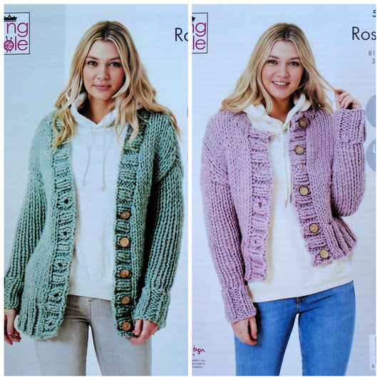 DIGITAL Knitting Pattern Ladies Easy Knit Jacket & Cardigan Mega Chunky King Cole 5752