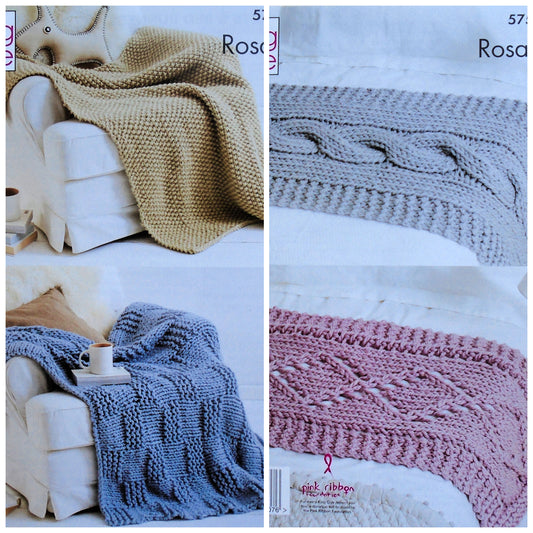 DIGITAL Knitting Pattern Ladies Easy Throw & Bed Runner 4 Designs Mega Chunky King Cole 5758
