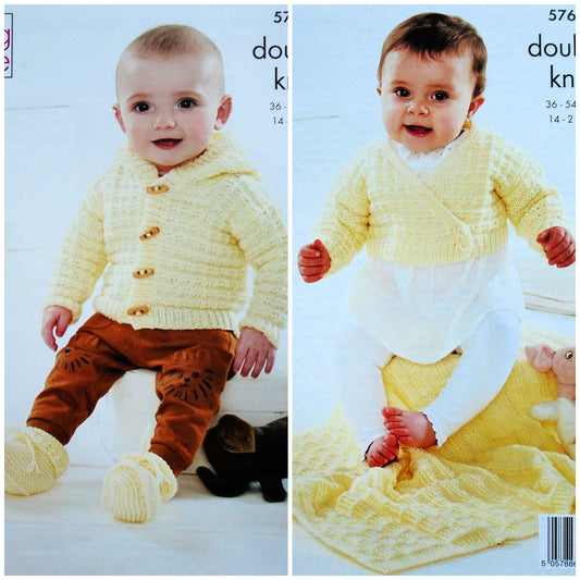 DIGITAL Knitting Pattern Baby's Textured Hoodie Blanket &Cardigan DK King Cole 5769