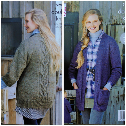 DIGITAL Knitting Pattern Ladies Cable Back Panel Cardigan and Jacket DK King Cole 5791
