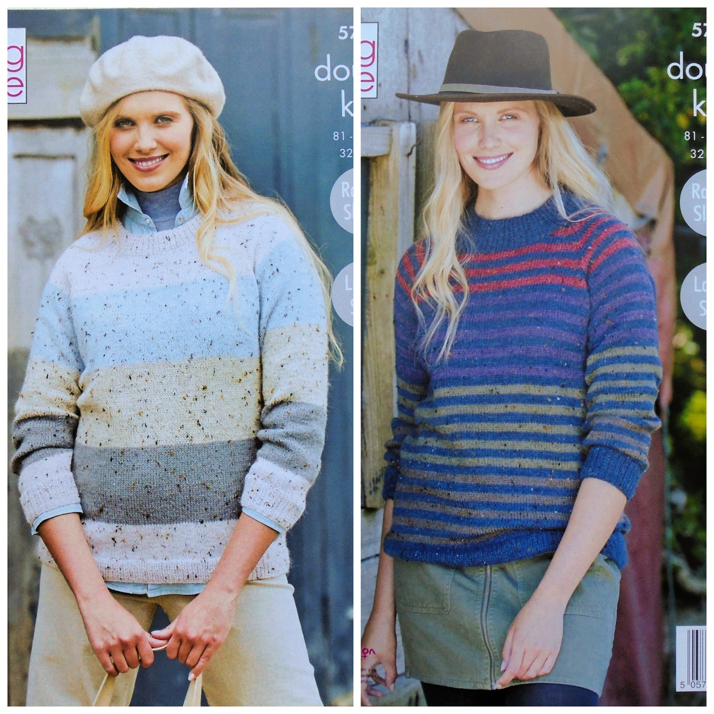 DIGITAL Knitting Pattern Ladies Long Sleeve Striped Jumpers DK King Cole 5795