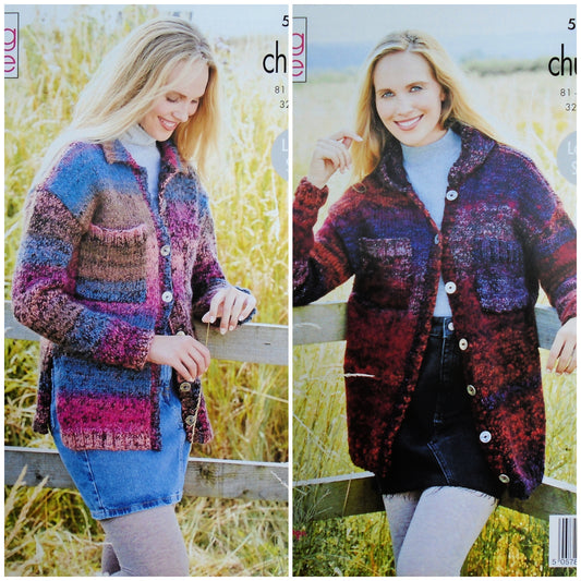 DIGITAL Knitting Pattern Ladies Jackets Collar &Hood Inc Plus Size Chunky King Cole 5813