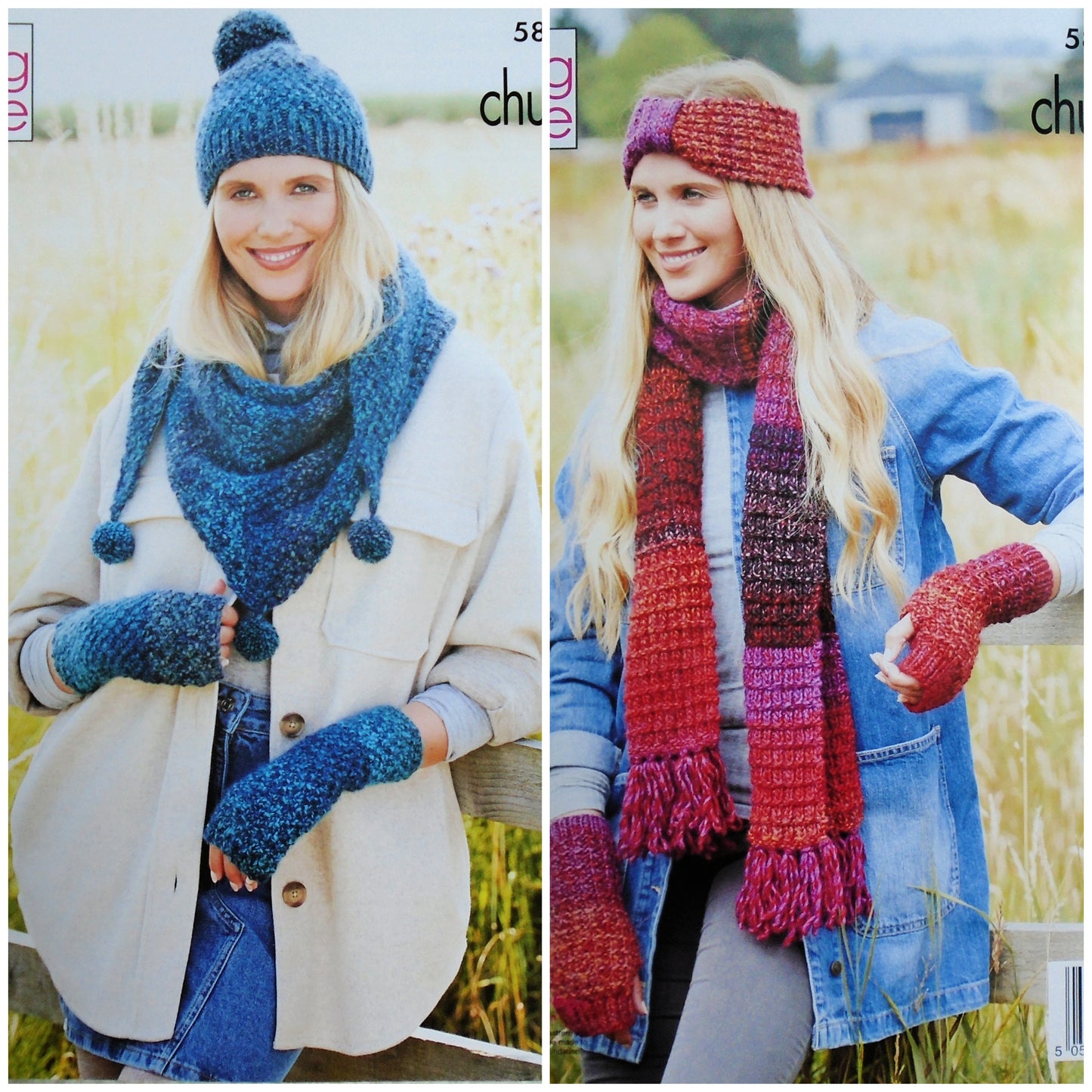 DIGITAL KNITTING PATTERN Ladies Textured Hat Scarf Shawl Headband Chunky King Cole 5817