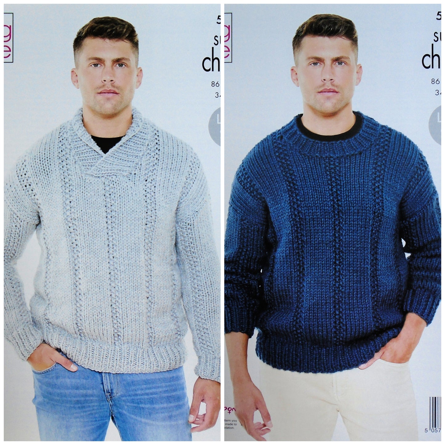 DIGITAL Knitting Pattern Round/Cross-Neck Textured Jumpers Super Chunky 5838