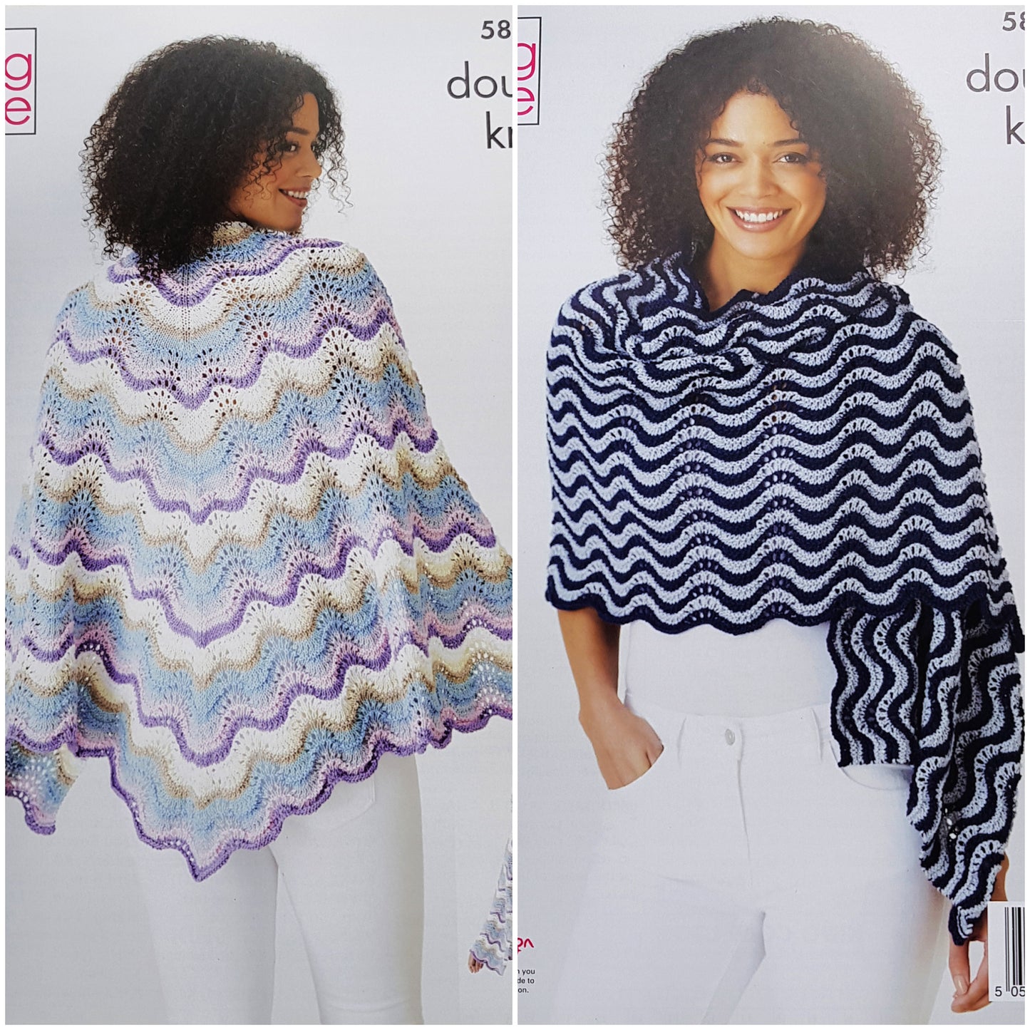 DIGITAL Knitting Pattern Ladies Lacy Wave Shawls/Wrap 2 Styles DK King Cole 5843