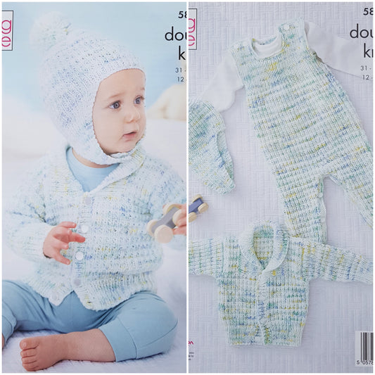 DIGITAL Knitting Pattern Baby Textured Dungarees, Jacket and Helmet DK King Cole 5855