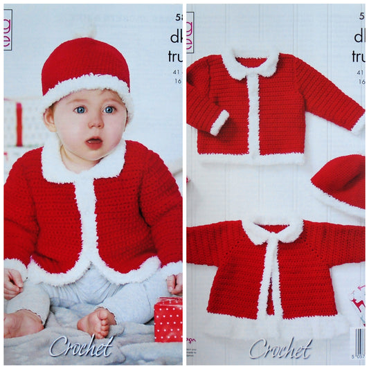 DIGITAL Crochet Pattern Baby Santa Style, Christmas Jacket, Cardigan and Hat DK King Cole 5863