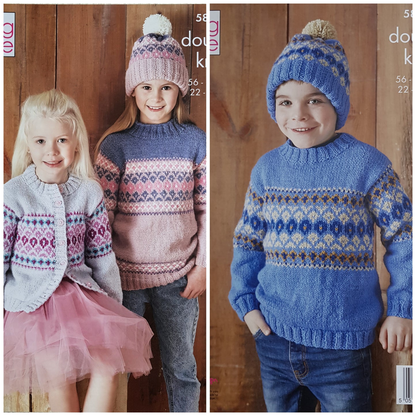 DIGITAL Knitting Pattern Childrens Fairisle Cardigan Jumpers &Hat DK King Cole 5869