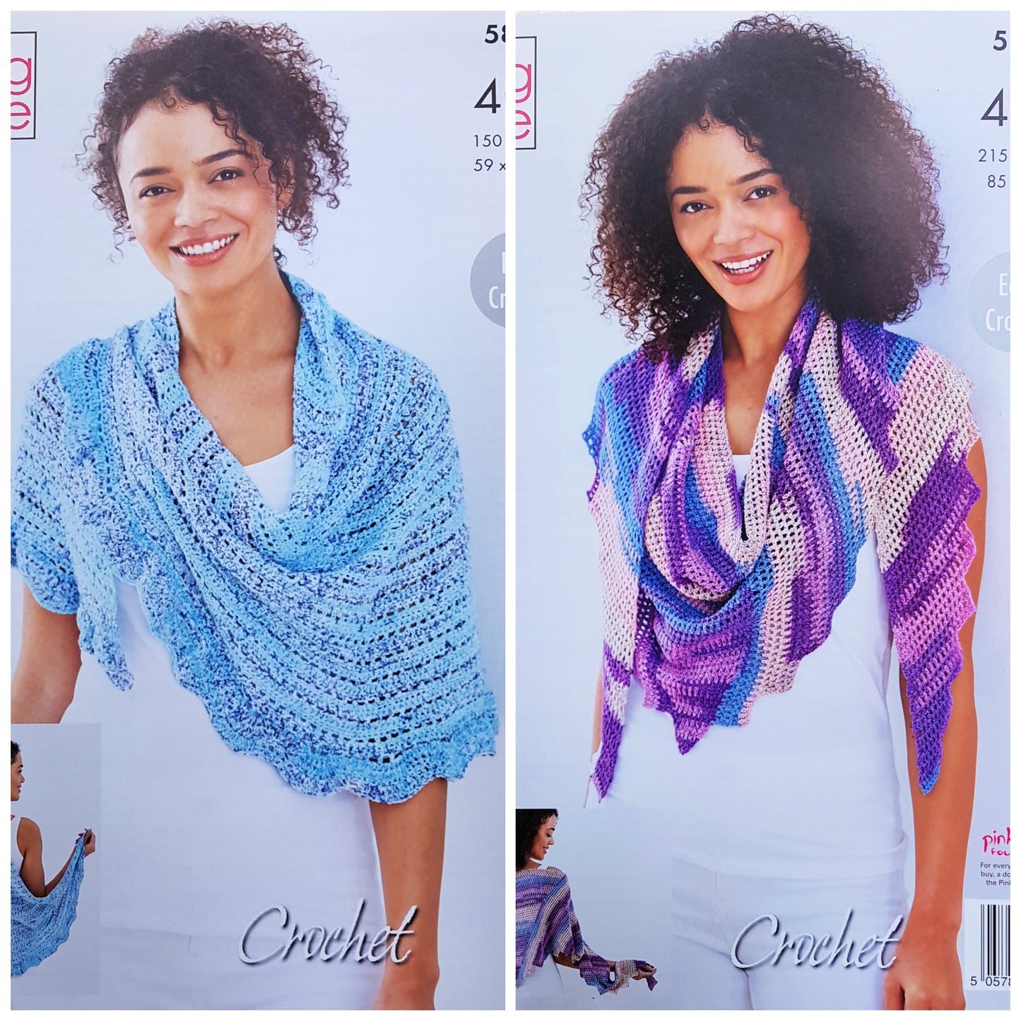 DIGITAL Crochet Pattern Ladies Lacy Shawls/Wrap 2 Styles 4ply King Cole 5874