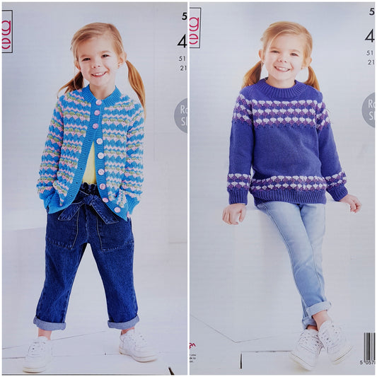 DIGITAL Knitting Pattern Children's Fairisle Raglan Sleeve Cardigan & Jumper 4ply 5879