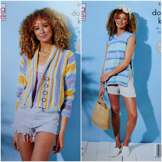 DIGITAL Knitting Pattern Ladies Short Jacket with Collar and Sleeveless Top DK King Cole 5884