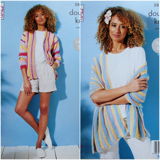 DIGITAL Knitting Pattern Ladies Roll Collar Jacket and Easy Knit Wrap DK King Cole 5886