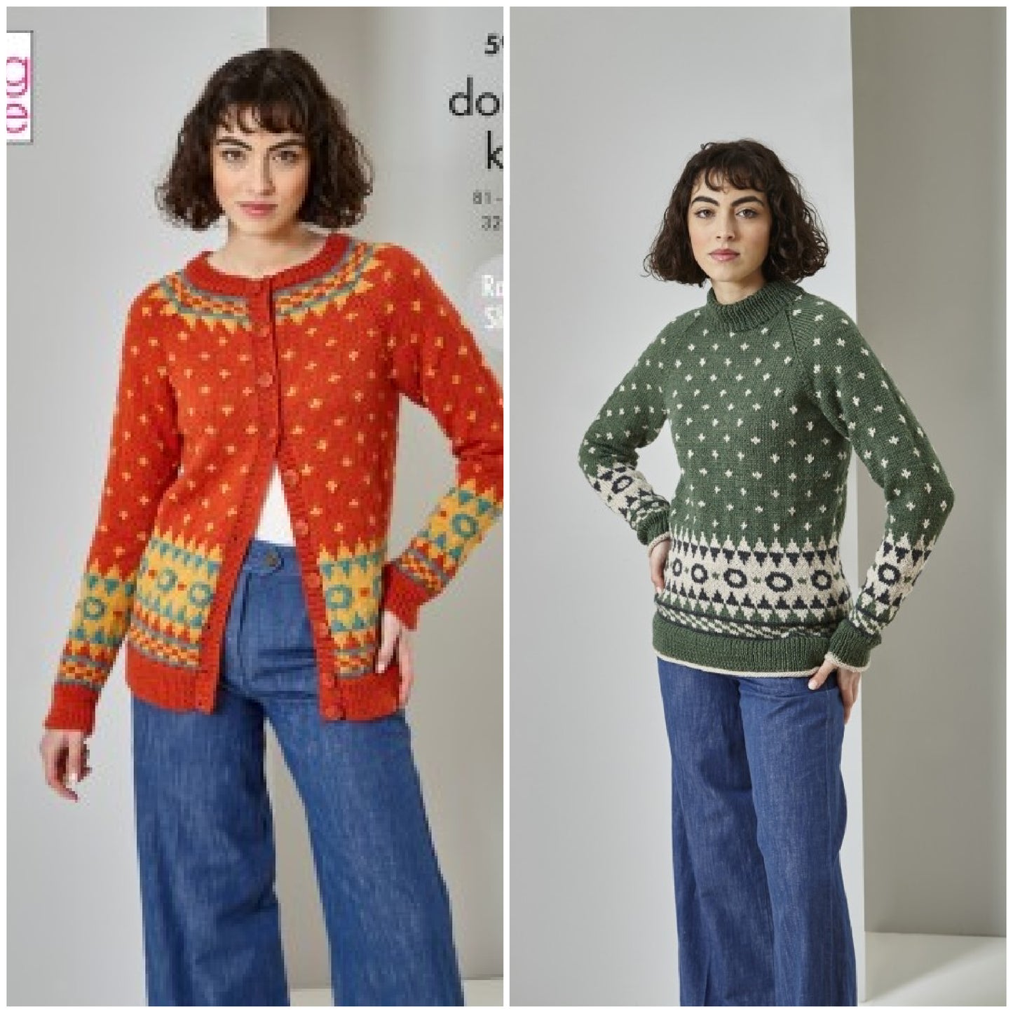 DIGITAL Knitting Pattern Ladies Long Sleeve Fair Isle Jumper and Cardigan DK King Cole 5901