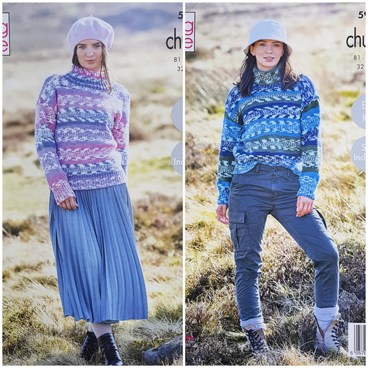 DIGITAL Knitting Pattern Ladies Easy Knit Size Inc Jumpers Nordic Chunky King Cole 5903