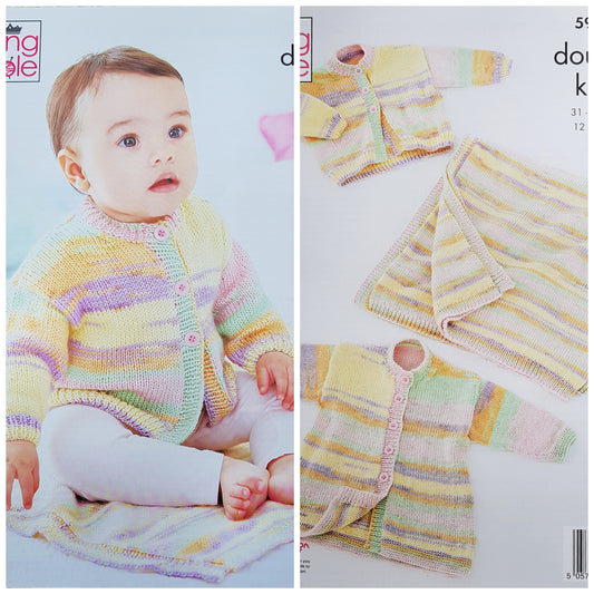 DIGITAL Knitting Pattern Babies Cardigan Hat & Blanket Beaches DK King Cole 5912