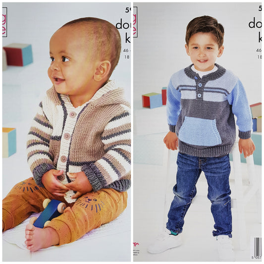 DIGITAL Knitting Pattern Baby/Childrens Striped Hoodie and Jumper with Pockets DK 5920 King Cole