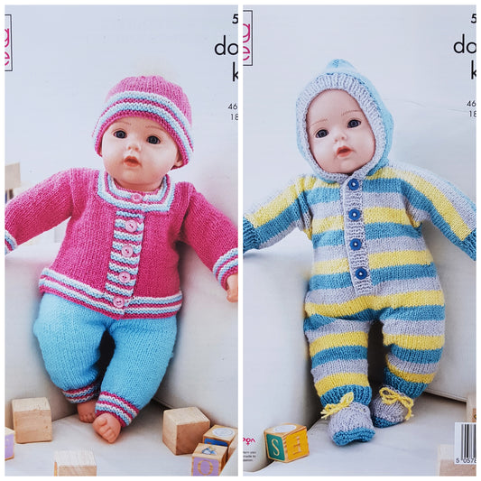 DIGITAL Knitting Pattern Dolls Jacket Trousers Hat & Hooded All-In-One DK King Cole 5923