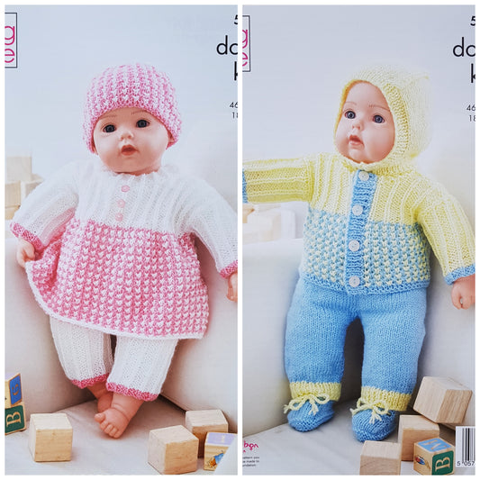 DIGITAL Knitting Pattern Dolls Dress Trousers Hat Helmet Bootees Jacket DK King Cole 5924