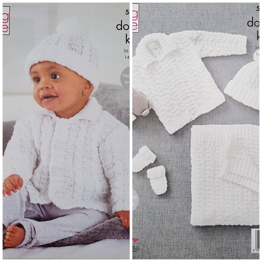 DIGITAL Knitting Pattern Baby Cable Jacket, Mittens, Blanket and Hat DK King Cole 5928