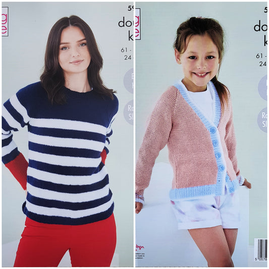 DIGITAL Knitting Pattern Ladies/Girls Striped Jumper & Cardigan DK King Cole 5937