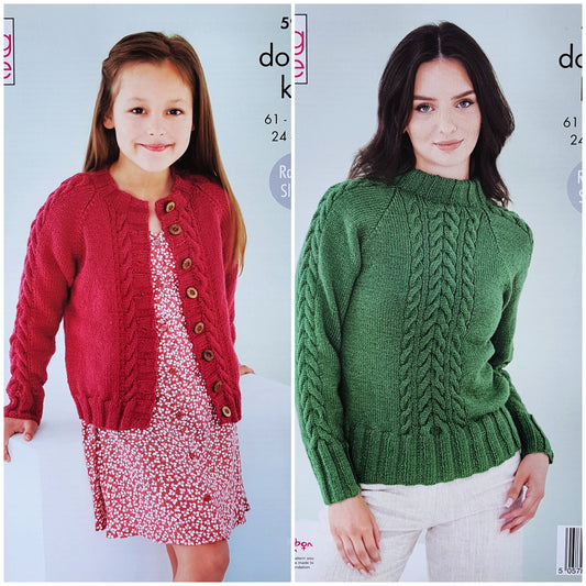 DIGITAL Knitting Pattern Ladies/Girls Cable Jumper and Cardigan DK King Cole 5938