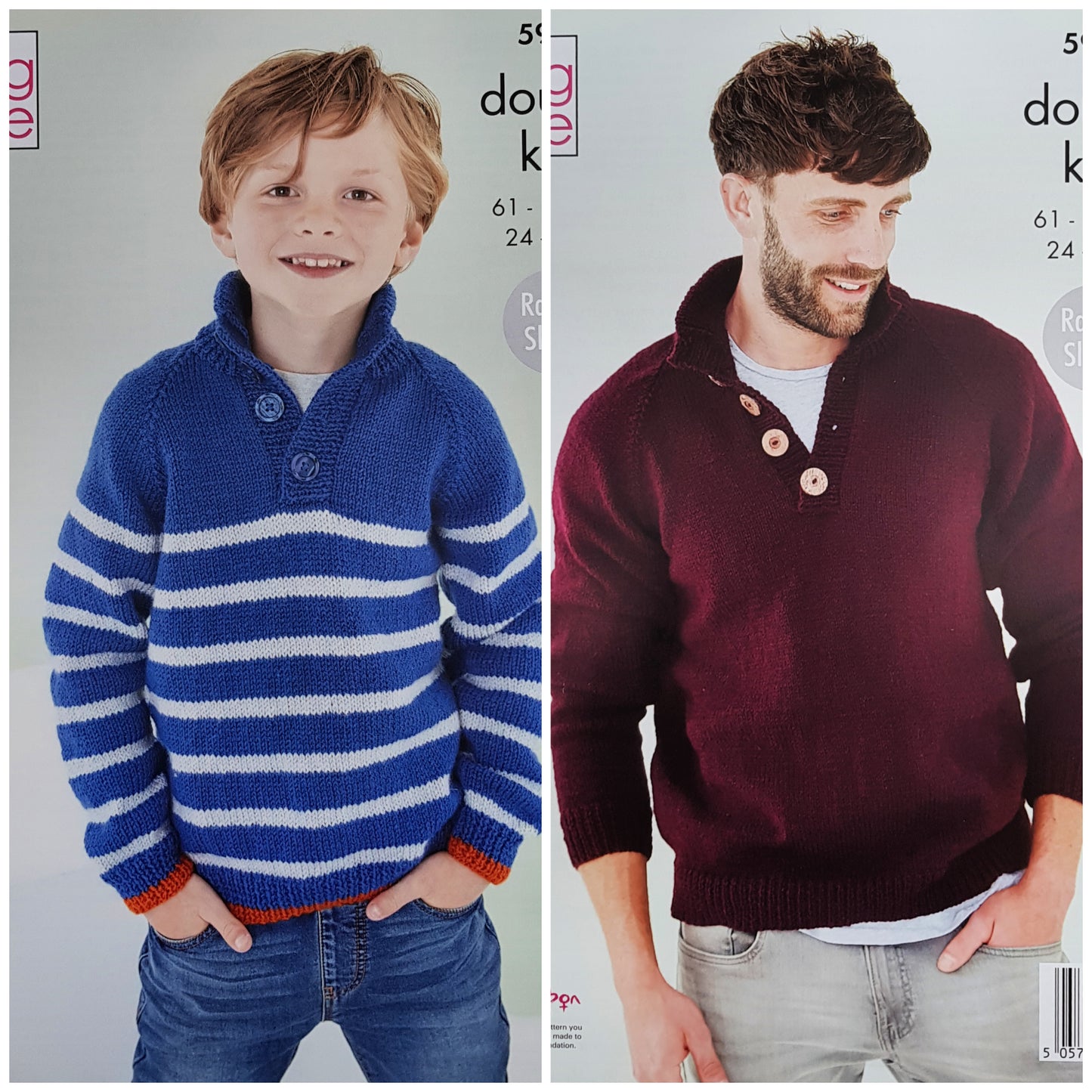 DIGITAL Knitting Pattern Mens/Boys Long Sleeve Button Neck Jumpers DK King Cole 5939