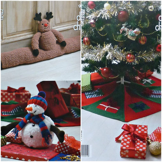 DIGITAL Knitting Pattern Christmas Tree Skirt Snowman Toy Rudolph Draught Excluder Chunky &DK King Cole 9009