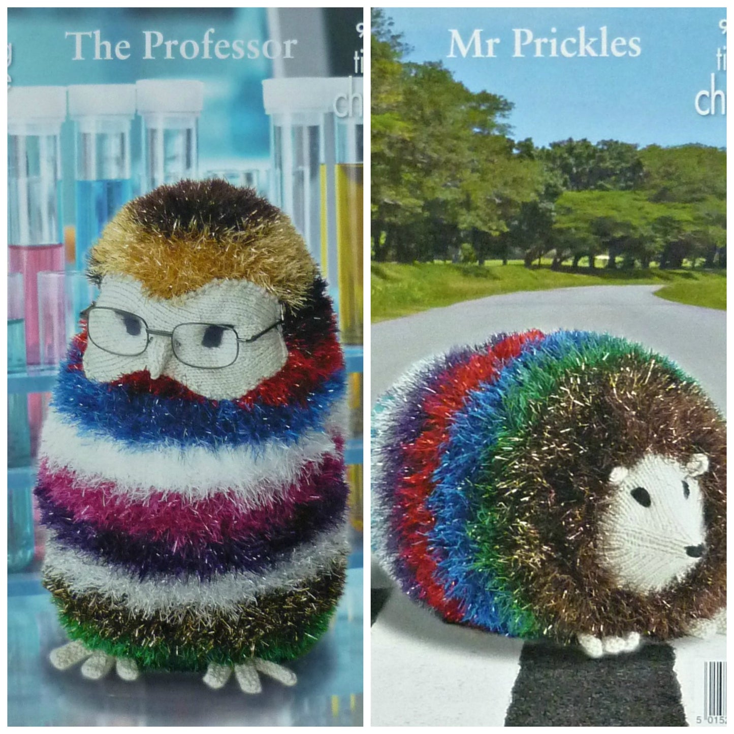 DIGITAL Knitting Pattern Giant Rainbow Professor Owl & Hedgehog Toys Tinsel Yarn King Cole 9018