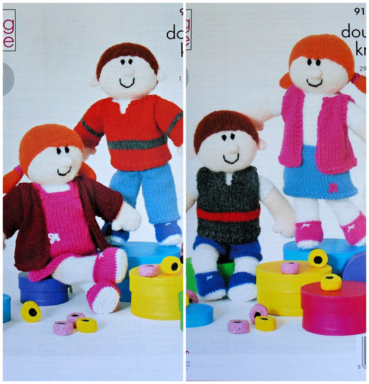 DIGITAL Knitting Pattern 2 Styles of Rag Doll Stuffed Toys with Multiple Outfits DK King Cole 9141