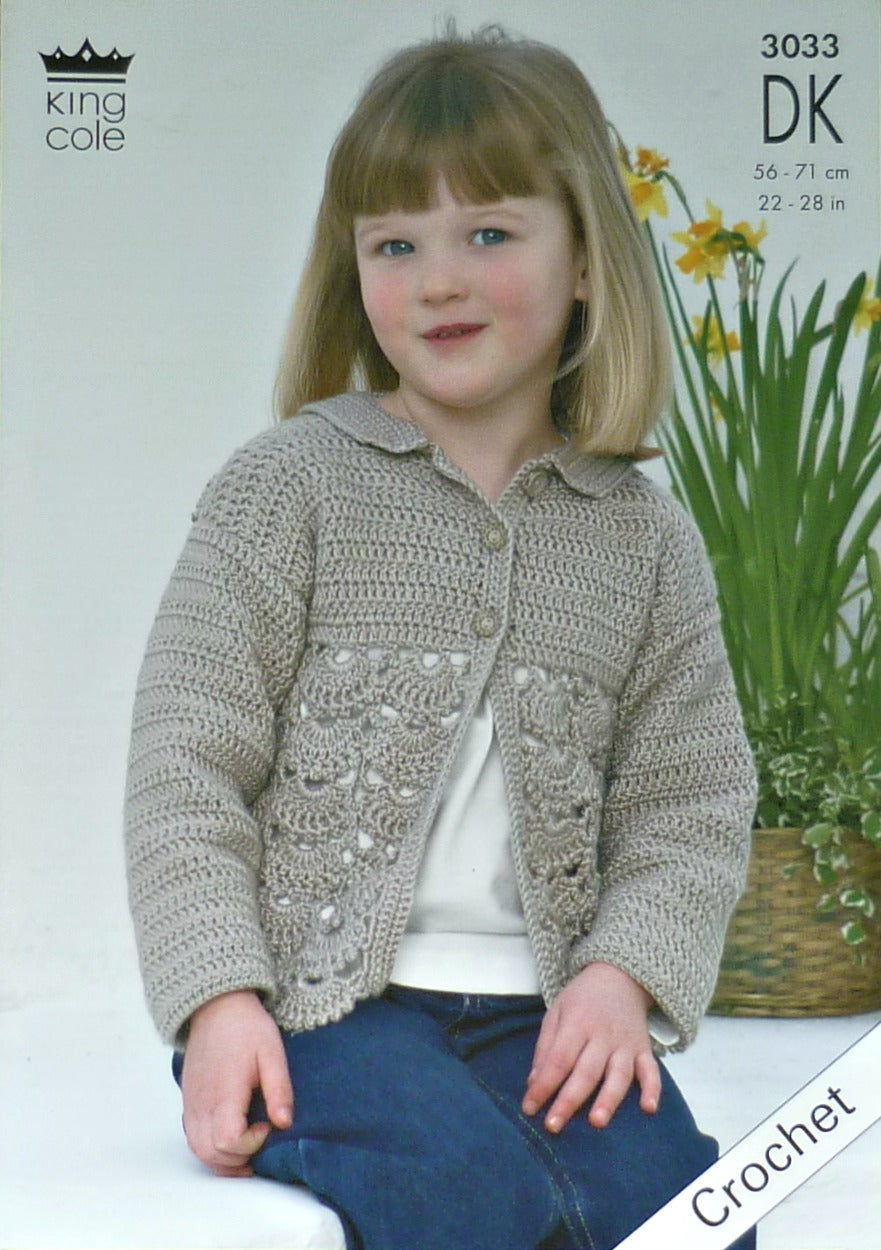 DIGITAL Crochet Pattern Girls Long Sleeve Lace Body Jacket & Jumper DK King Cole 3033