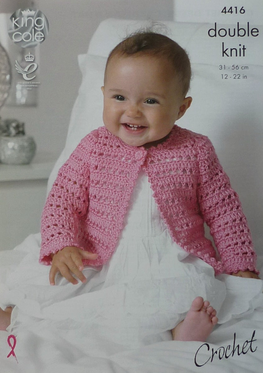 DIGITAL Crochet Pattern Baby Dress Cardigan and Hat DK King Cole 4416