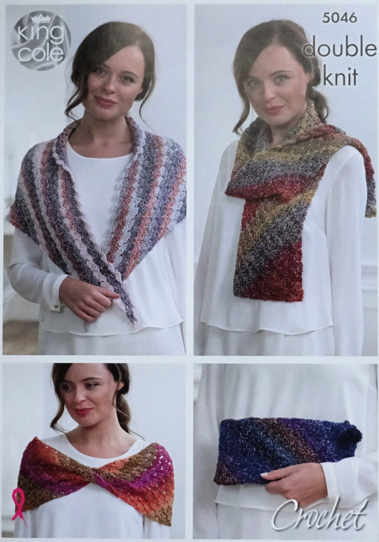 DIGITAL Crochet Pattern Clutch Bag, Scarf, Cowl and Short Shawl DK King Cole 5046