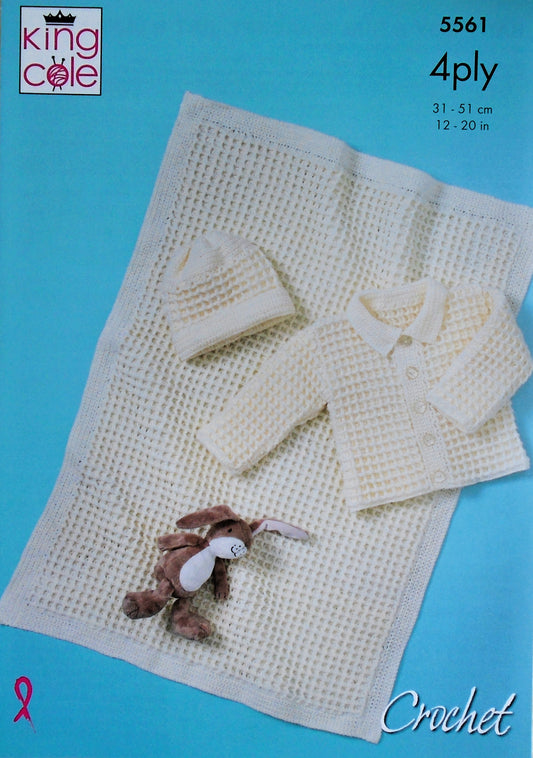 DIGITAL Crochet Pattern Baby Jacket Hat and Blanket 4ply King Cole 5561