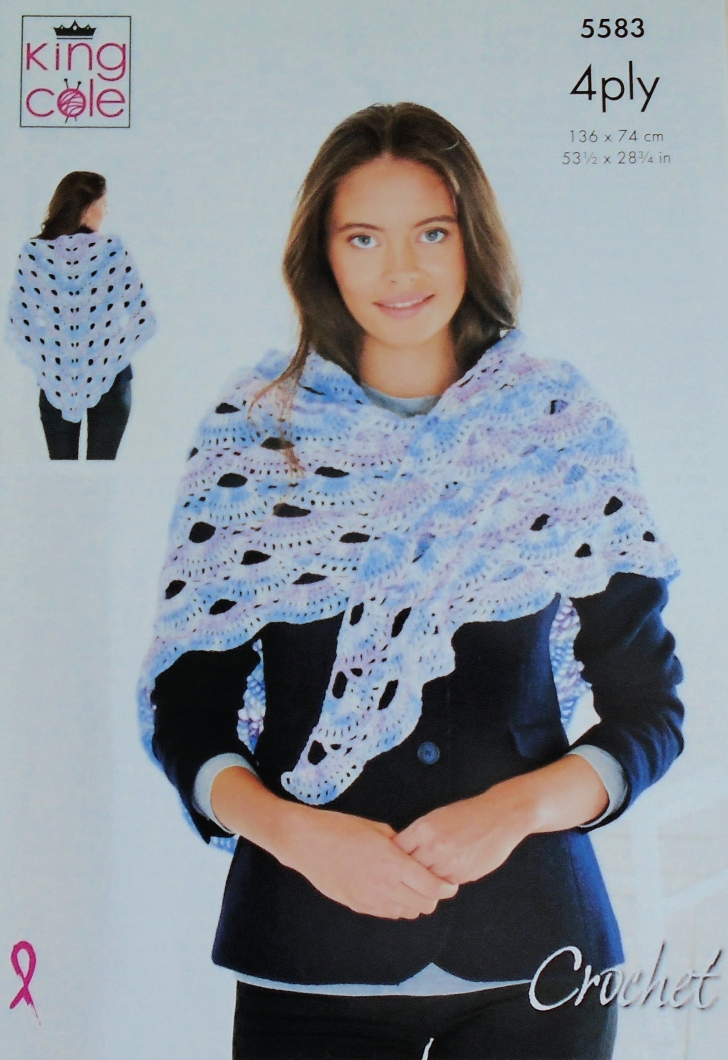 DIGITAL Crochet Pattern Ladies Triangular Shawls/Wraps 2 Styles 4ply King Cole 5583