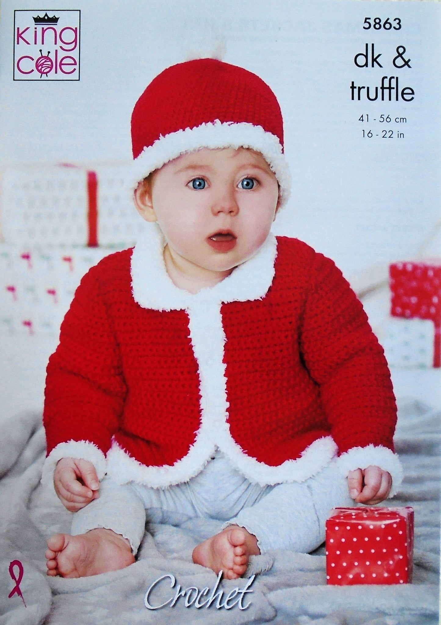 DIGITAL Crochet Pattern Baby Santa Style, Christmas Jacket, Cardigan and Hat DK King Cole 5863