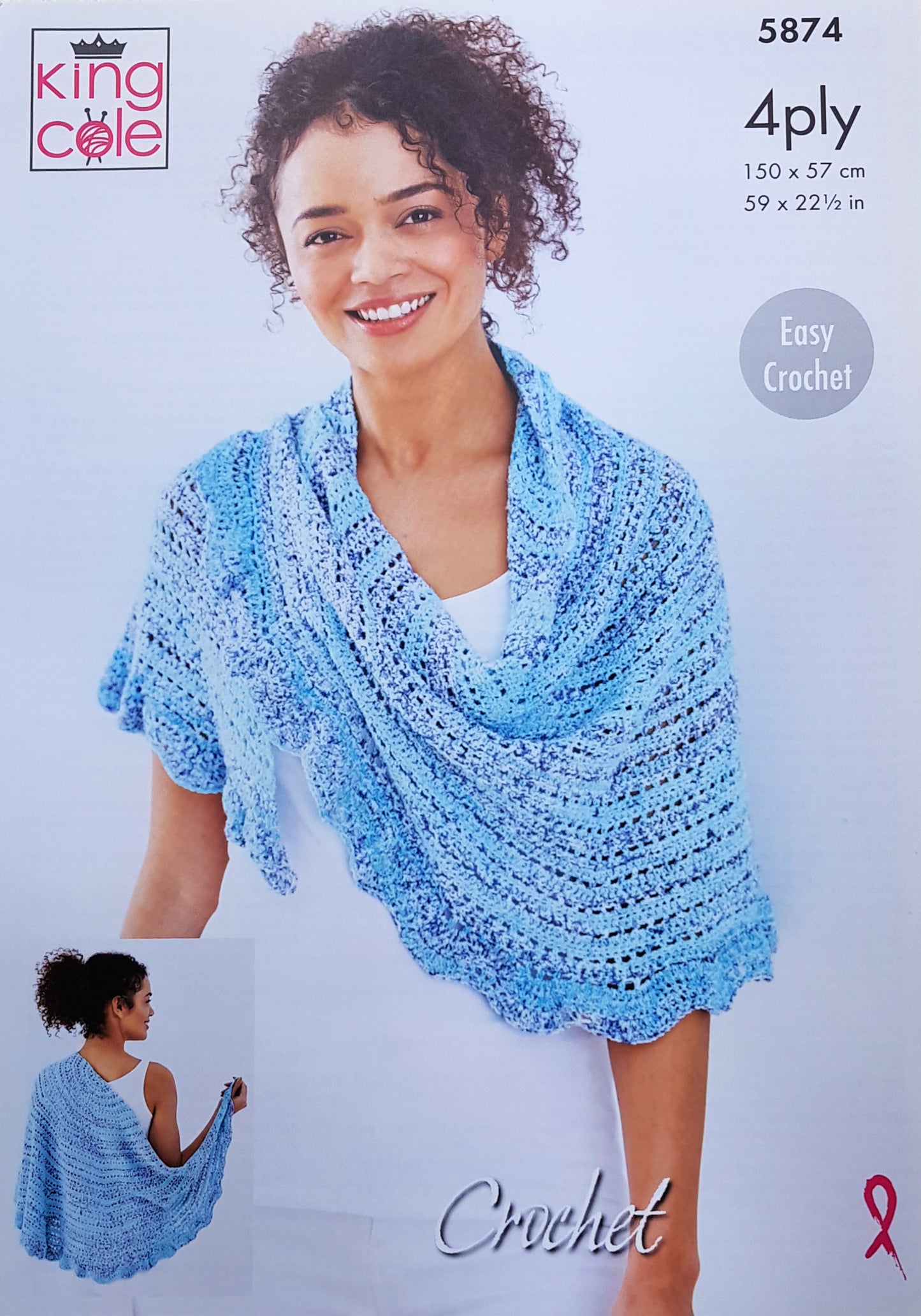 DIGITAL Crochet Pattern Ladies Lacy Shawls/Wrap 2 Styles 4ply King Cole 5874