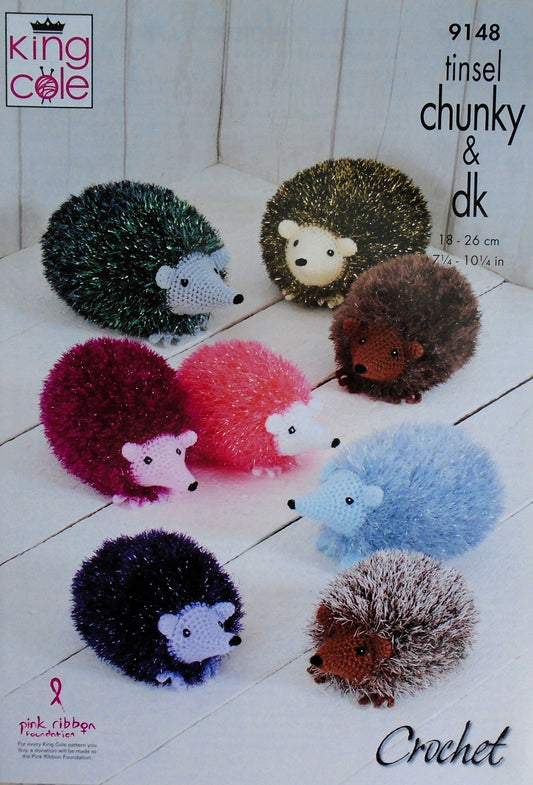 DIGITAL Crochet Pattern Hedgehogs 3 Sizes Stuffed Toys Tinsel Chunky King Cole 9148