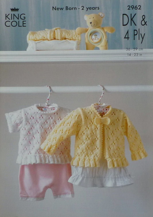 DIGITAL Knitting Pattern Babies Lacy Frill Edge Cardigan and Top DK & 4ply King Cole 2962