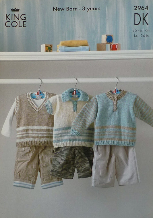 DIGITAL Knitting Pattern Babies Jumper, Polo Shirt and Tank Top DK King Cole 2964