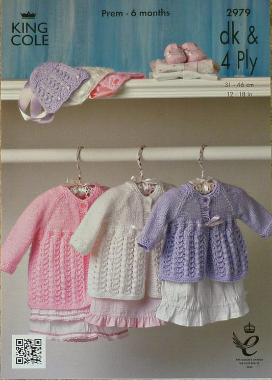 DIGITAL Knitting Pattern Babies Lacy Skirt Matinee Coat & Bonnet DK or 4ply King Cole 2979