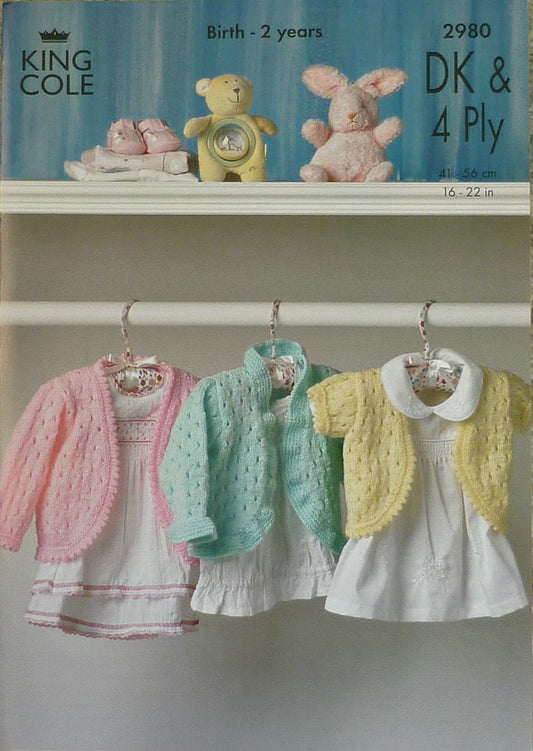 DIGITAL Knitting Pattern Babies Eyelet Stitch Jacket, Cardigan & Bolero DK or 4ply King Cole 2980