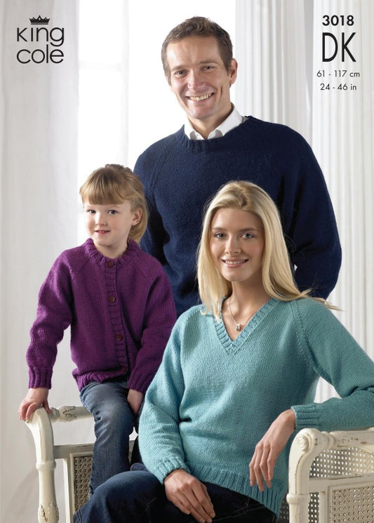 DIGITAL Knitting Pattern Mens Ladies and Childrens Easy Knit Cardigan and Jumpers DK King Cole 3018