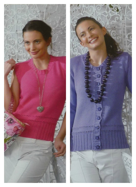DIGITAL Knitting Pattern Ladies Slipover & Cardigan Bamboo DK King Cole 3070