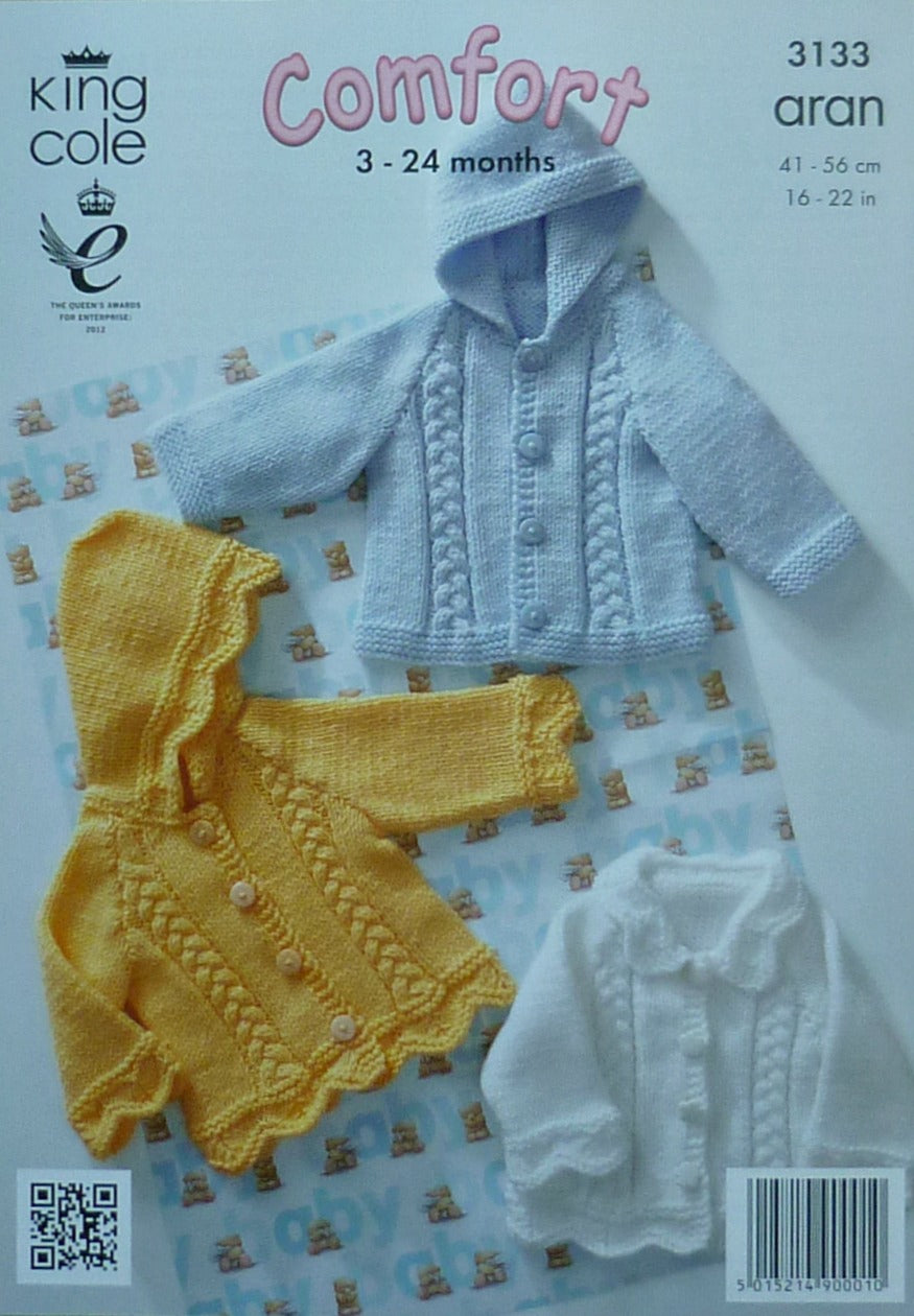 DIGITAL Knitting Pattern Baby 3 styles Long Sleeve Frilled Jackets Aran King Cole 3133