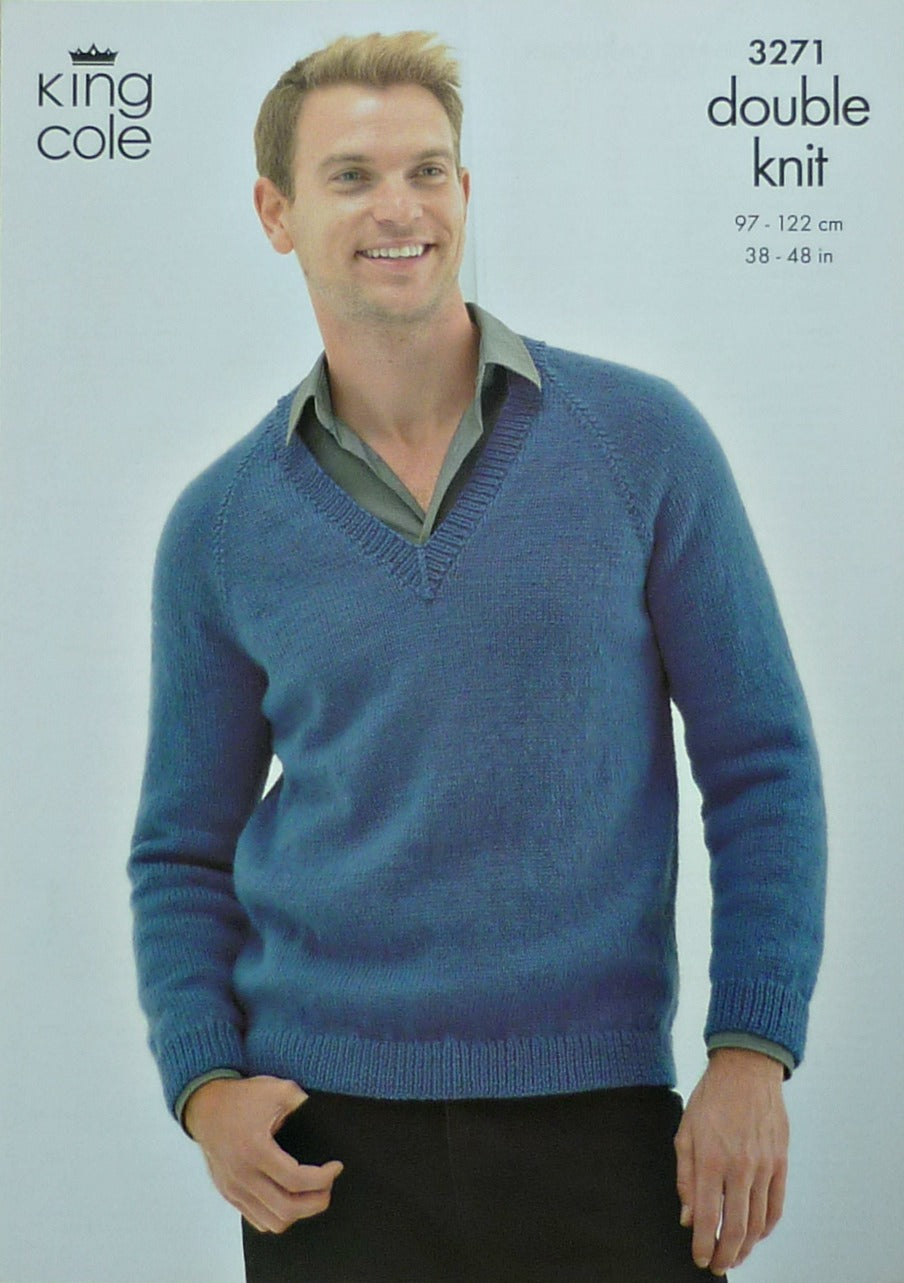 DIGITAL Knitting Pattern Mens V-Neck Jumper and Cardigan with Pockets DK King Cole 3271