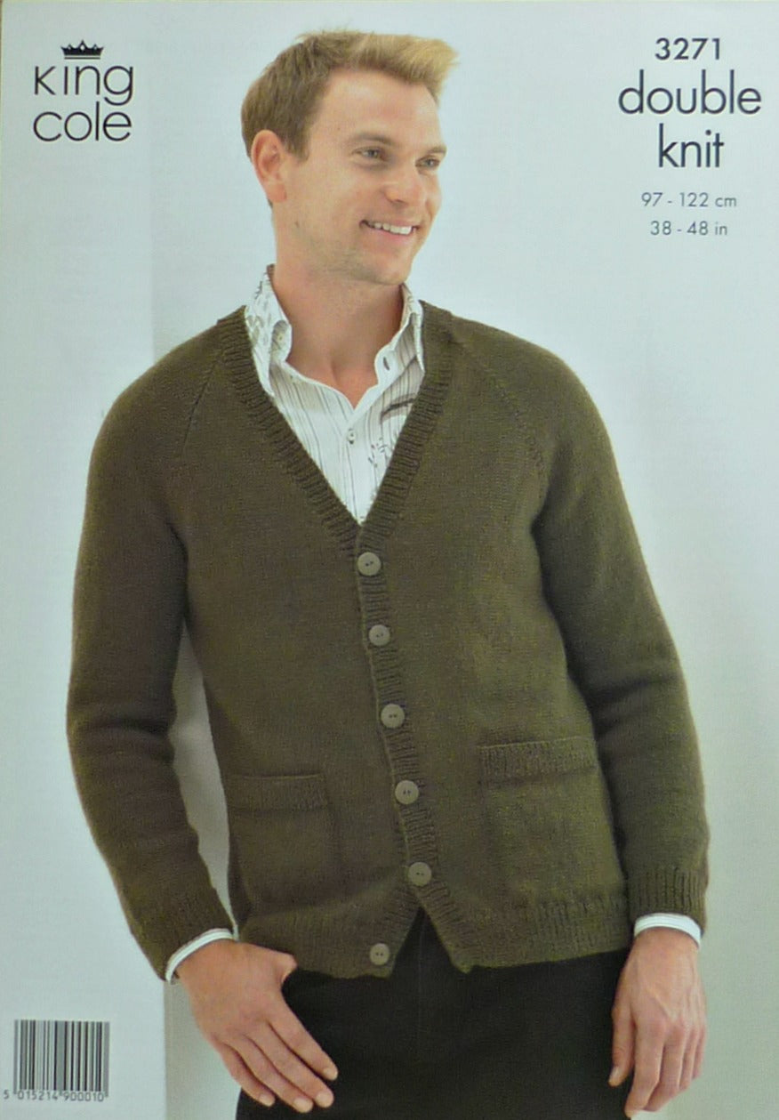 DIGITAL Knitting Pattern Mens V-Neck Jumper and Cardigan with Pockets DK King Cole 3271