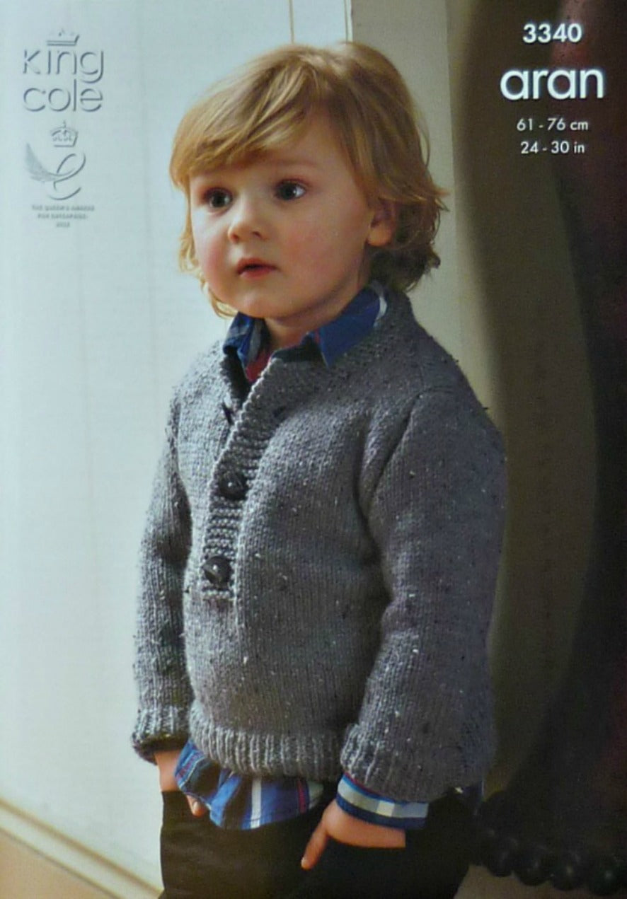 DIGITAL Knitting Pattern Childrens Button Neck Jumper & Coat Aran King Cole 3340