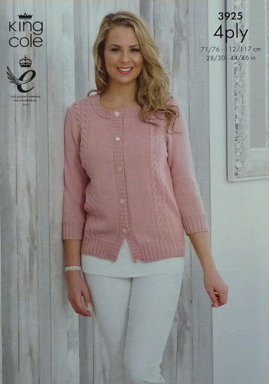 DIGITAL Knitting Pattern Ladies Cable Cardigan and Top Bamboo 4ply King Cole 3925