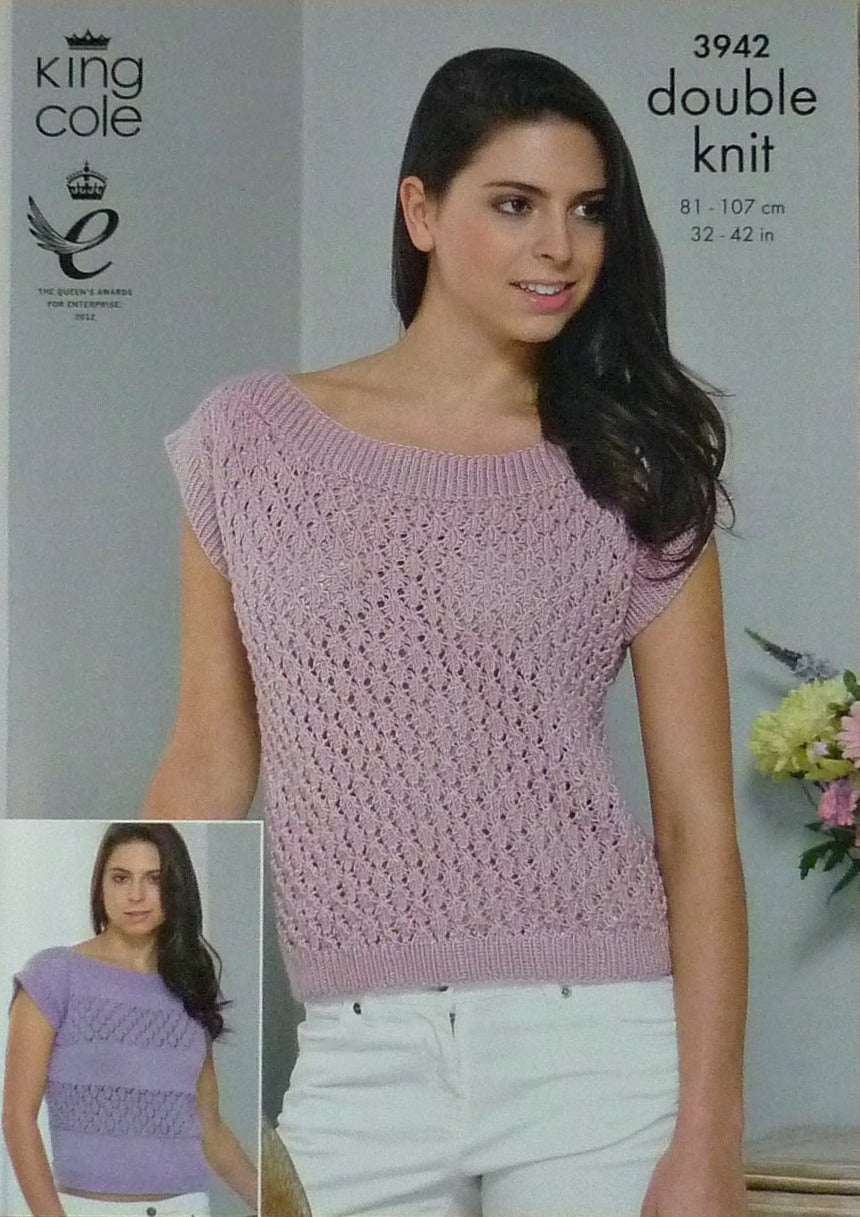 DIGITAL Knitting Pattern Ladies Lacy Tops 3 designs Smooth DK King Cole 3942